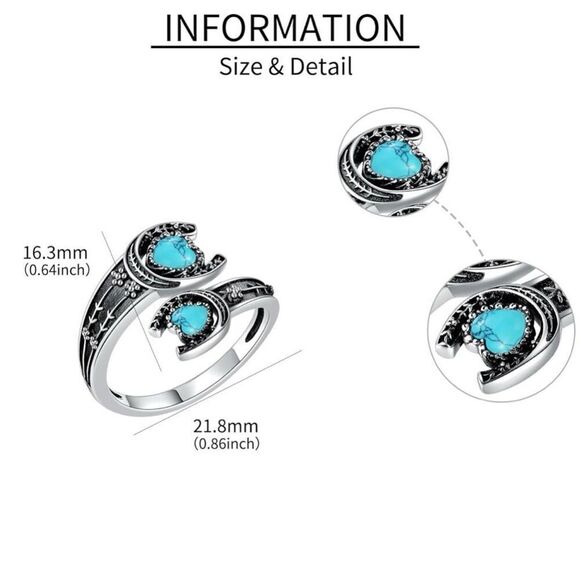 Western Horseshoe Turquoise Heart Spoon Good Luck Ring Sterling Silver - Picture 3 of 6